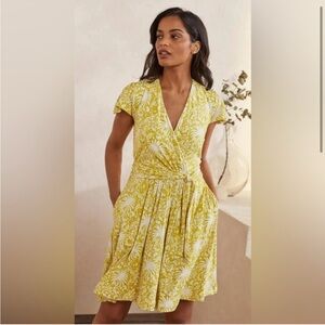 Boden Evangeline Floral Jersey Faux Wrap Dress V Neck Size 6
